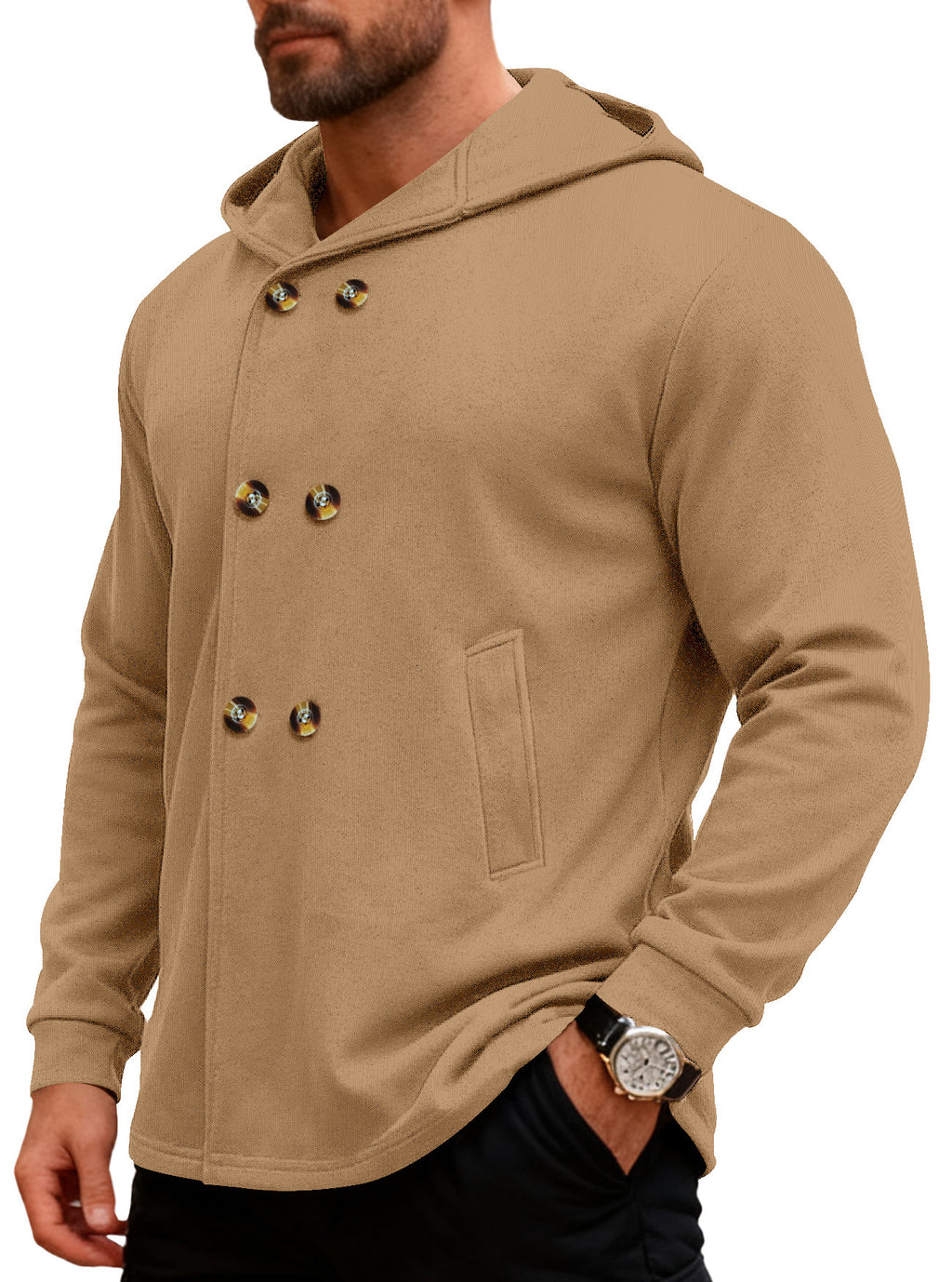 Manteau de trench à capuchon mi-longueur pour hommes