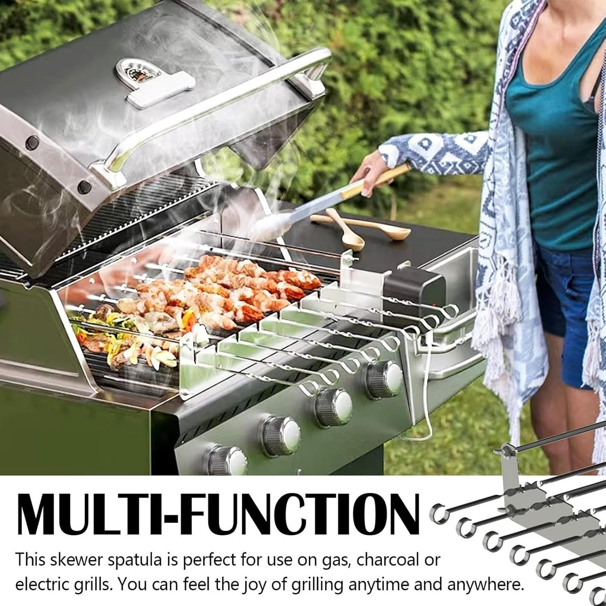 BBQ Cypriote Grill Top Rotisserie Kebab brochettes avec moteur électrique USB charge