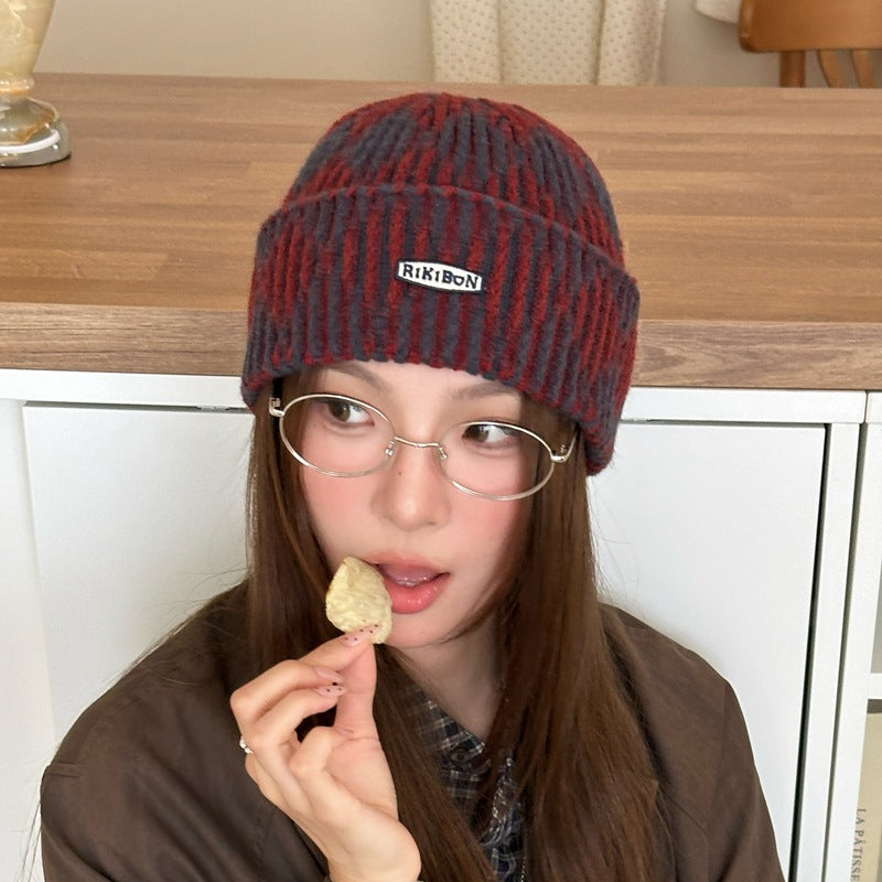 Autumn Winter Warm Ear-Protecting Tie-Dye Colorblock Knitted Beanie