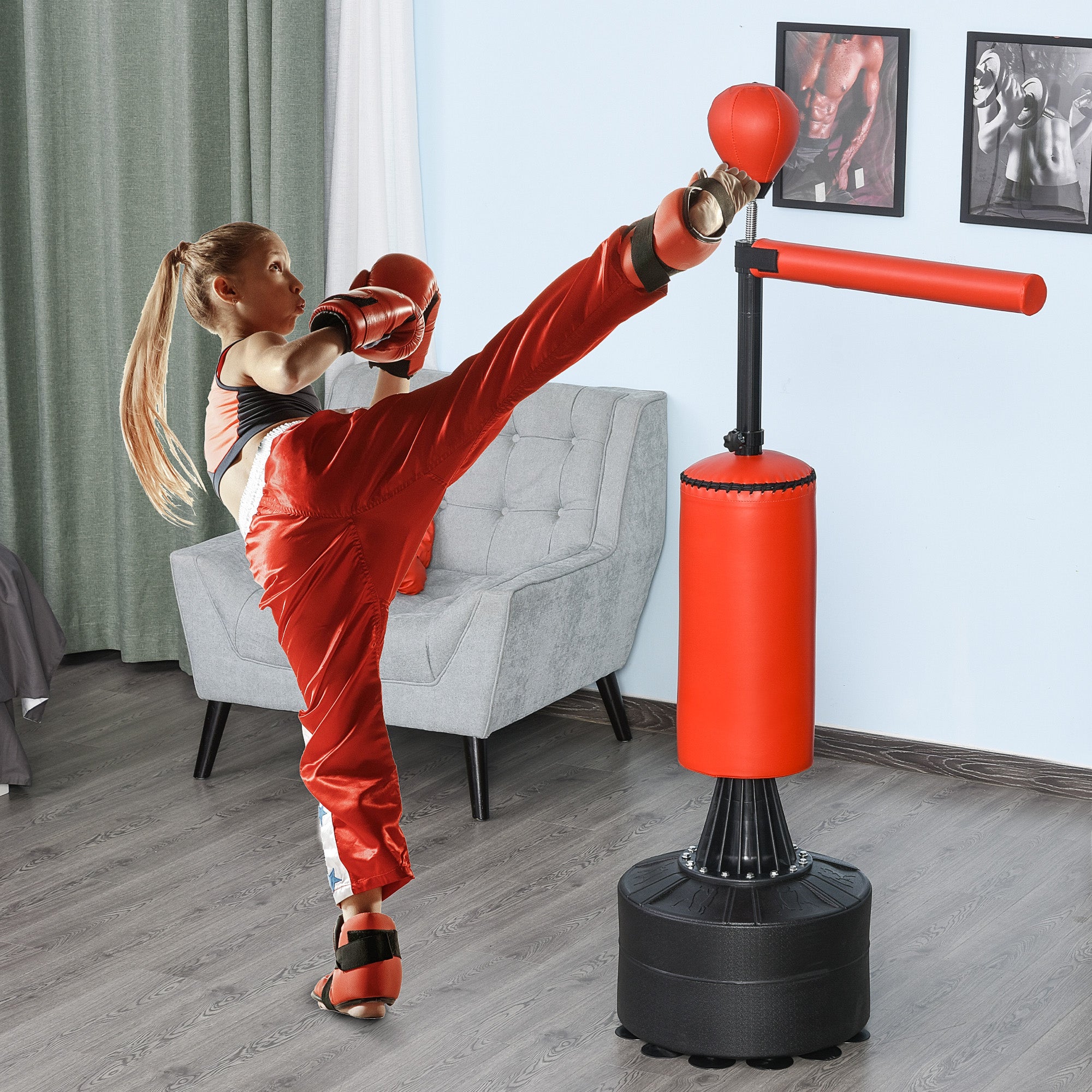 Sac de boxe, Sac de poinçonnage autonome avec balle de vitesse, barre de boxe rotative et gants, Wei
