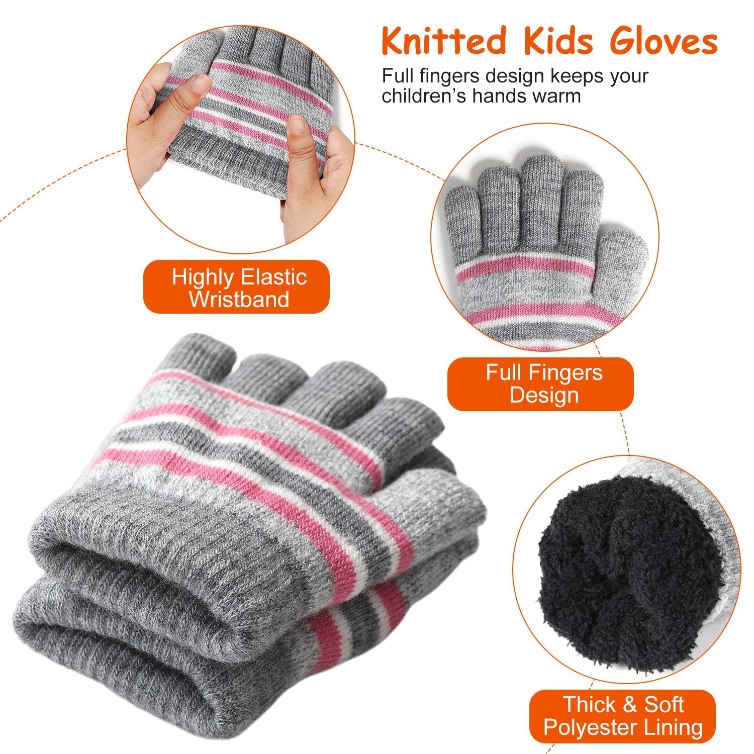 1Set Winter Kids Chapeau tricoté Gants 3Pcs Garçons Filles Bonnet d'hiver chaud Chapeau et Gants