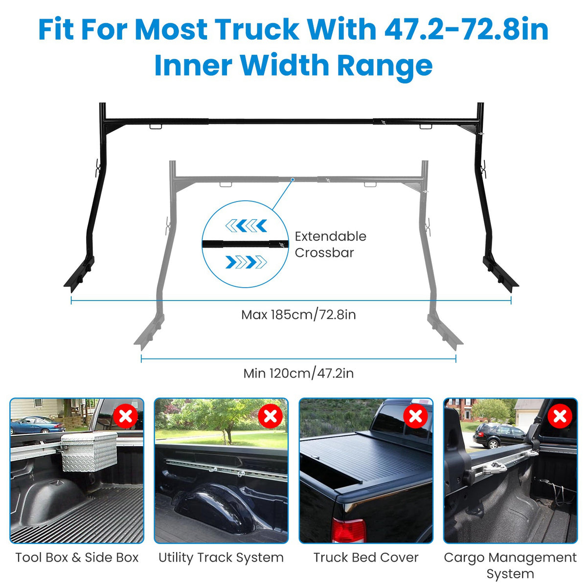 Rack de camion extensible 1Pair Rack de camion non perçant Rack de service de lit de camion réglable