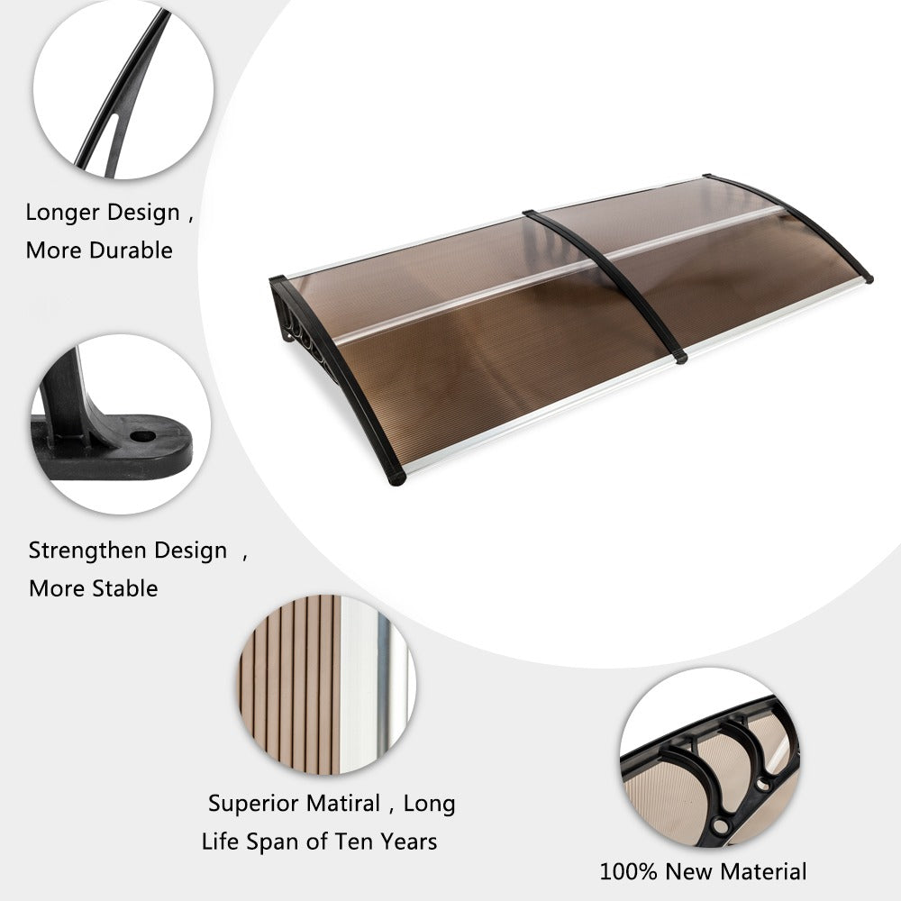 Auvent de porte 80x38in avec panneau en polycarbonate brun et support noir