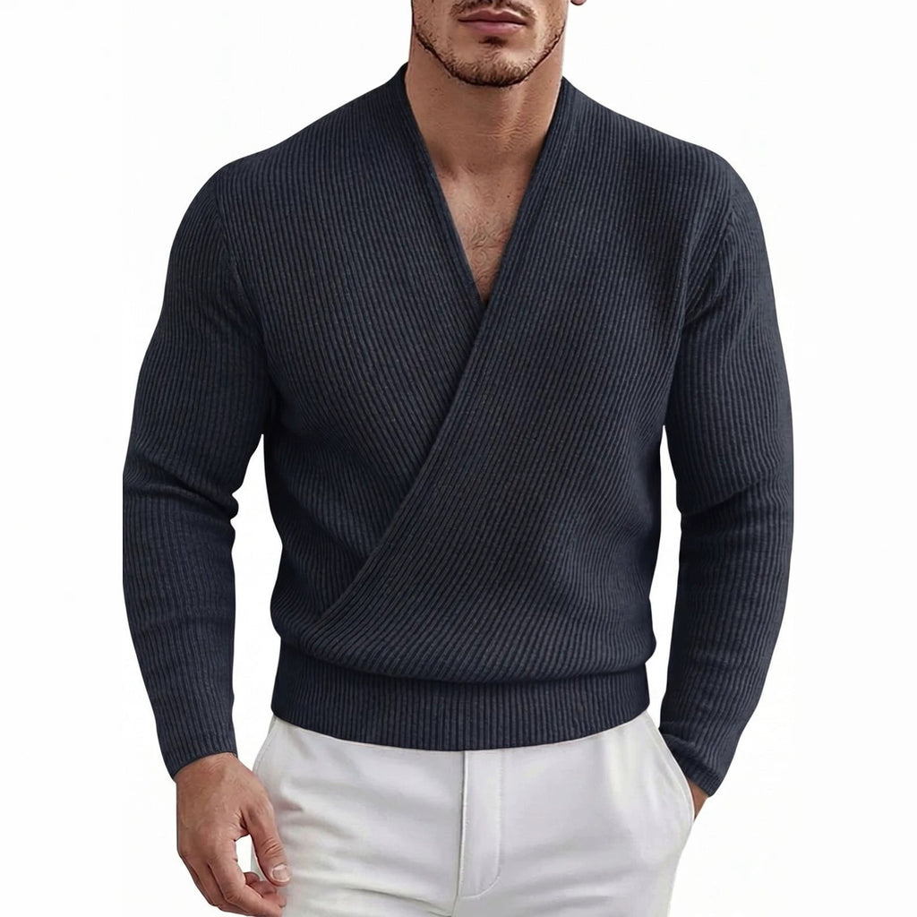 Sexy et élégant Col V profond Cross-front Knit Top à manches longues
