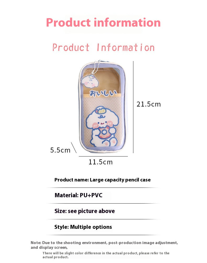 Cartoon papeterie grande capacité transparent et mignon étudiant stylo boîte de papeterie