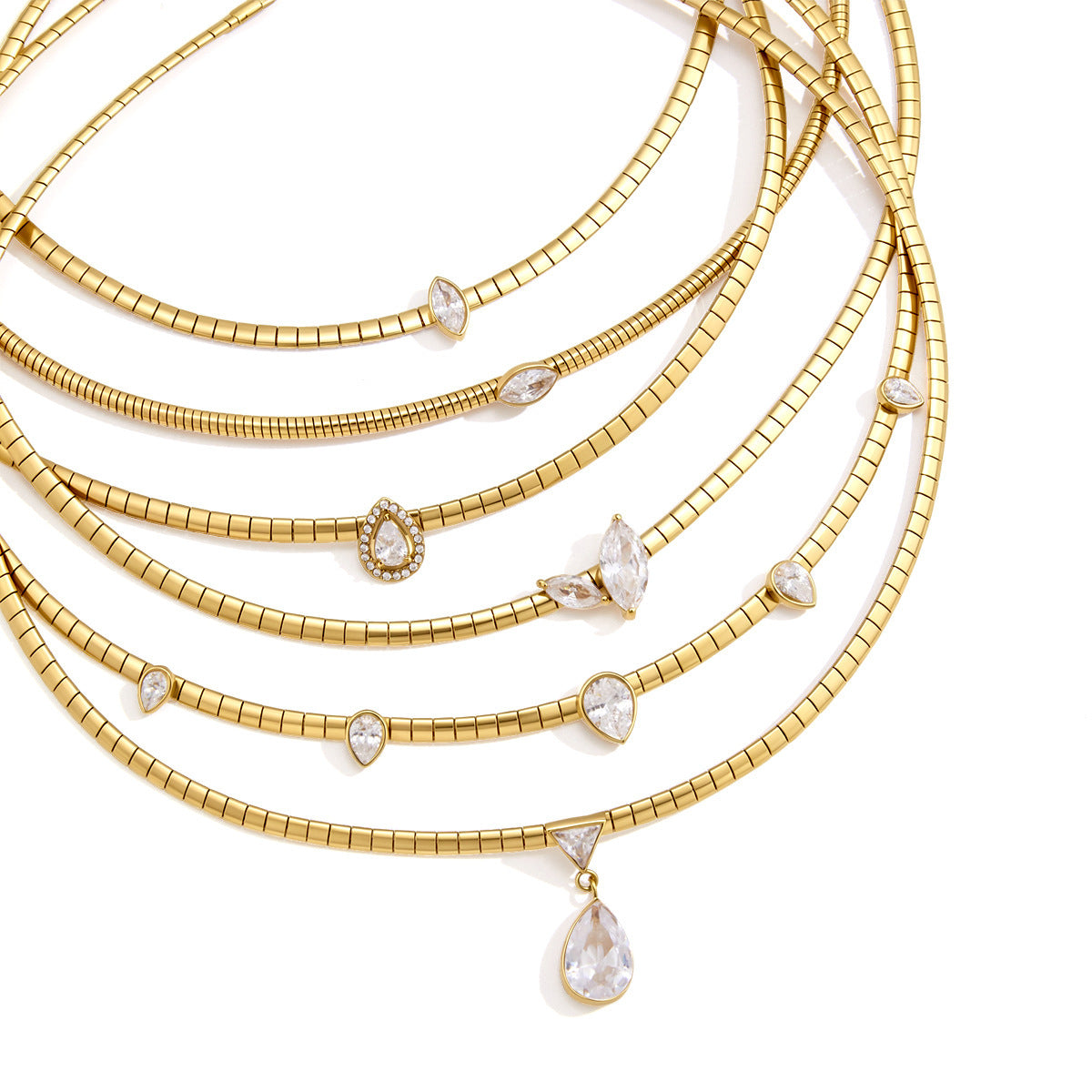 Collier en acier inoxydable à ressort étroit Zircon Snake Bone