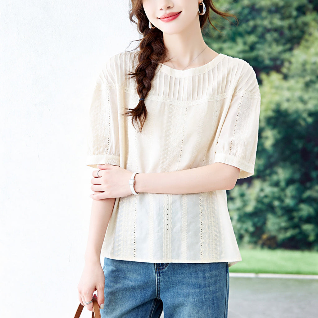 Été Pull à col rond Top Femmes Pure Coton