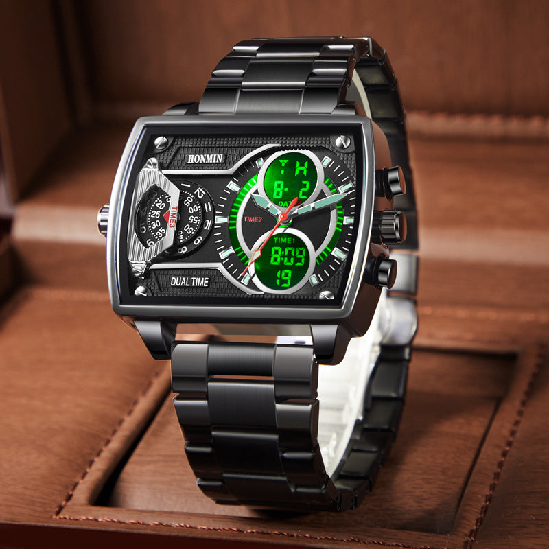 Montre sport à double affichage à trois zones lumineuses résistant à l'eau