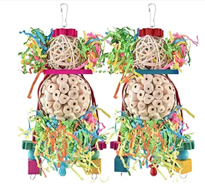 Jouets pour perroquet Balle de paille Accessoires de cage d'oiseau en bois