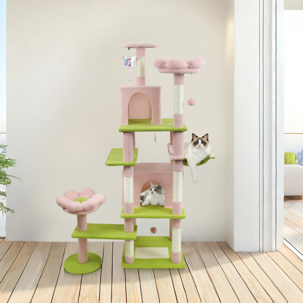 Arbre de fleurs de 71 pouces avec grand condo coussin de fleurs amovible et hamac rose