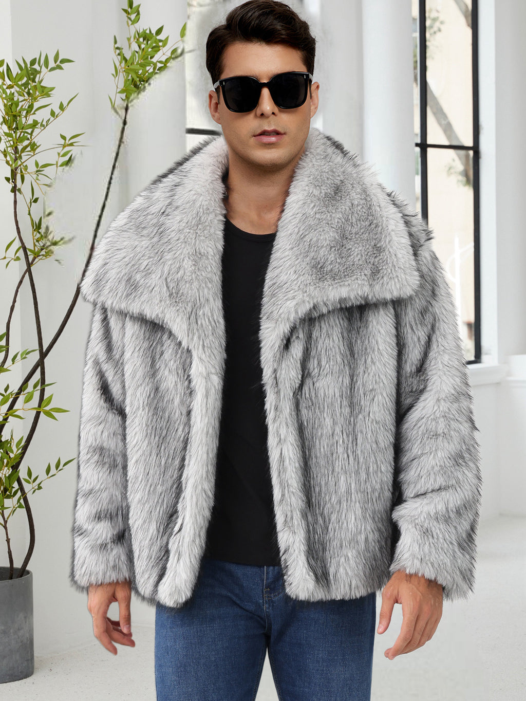 Veste en fausse fourrure de style Lapel pour homme