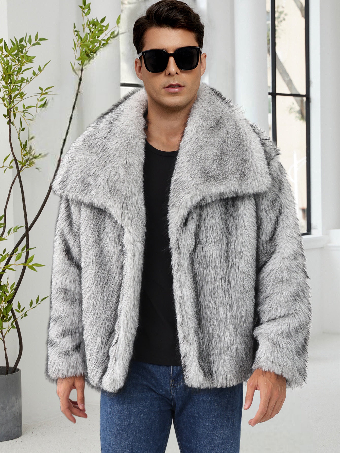 Veste en fausse fourrure de style Lapel pour homme