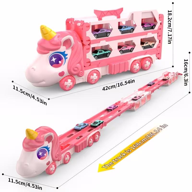 Jouet de camion transformable mignon Racetrack extensible et ensemble de stockage de véhicule Portable Carrier Wi