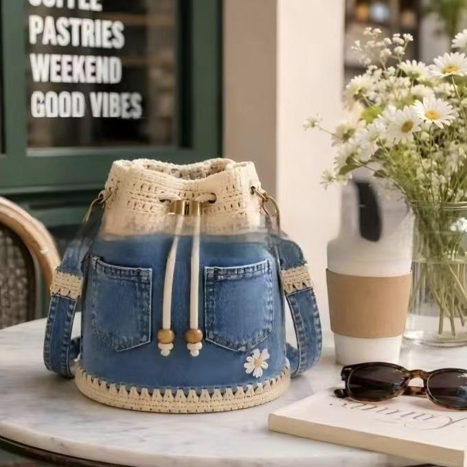 Femmes Versatile Retro Denim Patchwork Crochet Sac