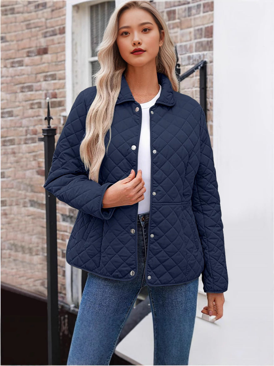 Women's Solid Color Lapel Quilted Jacket