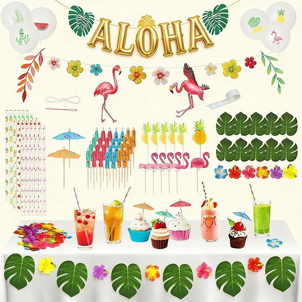 Ensemble de décoration de fête hawaïenne avec fleurs