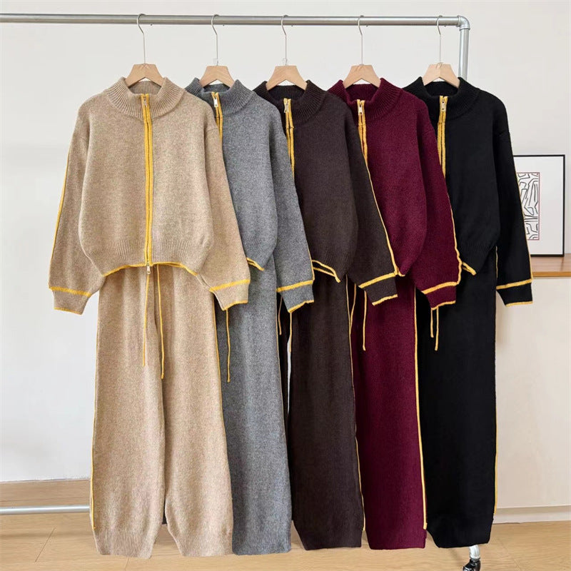 Ensemble pull et gilet femme en maille, deux pièces décontracté