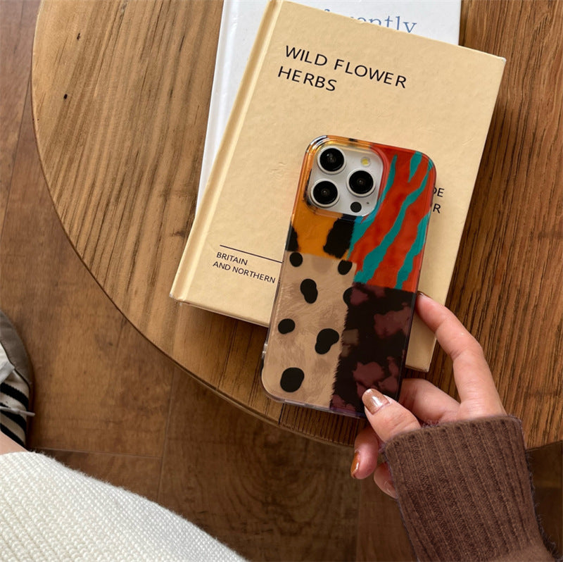 Cas de téléphone imprimé léopard en mosaïque coloré