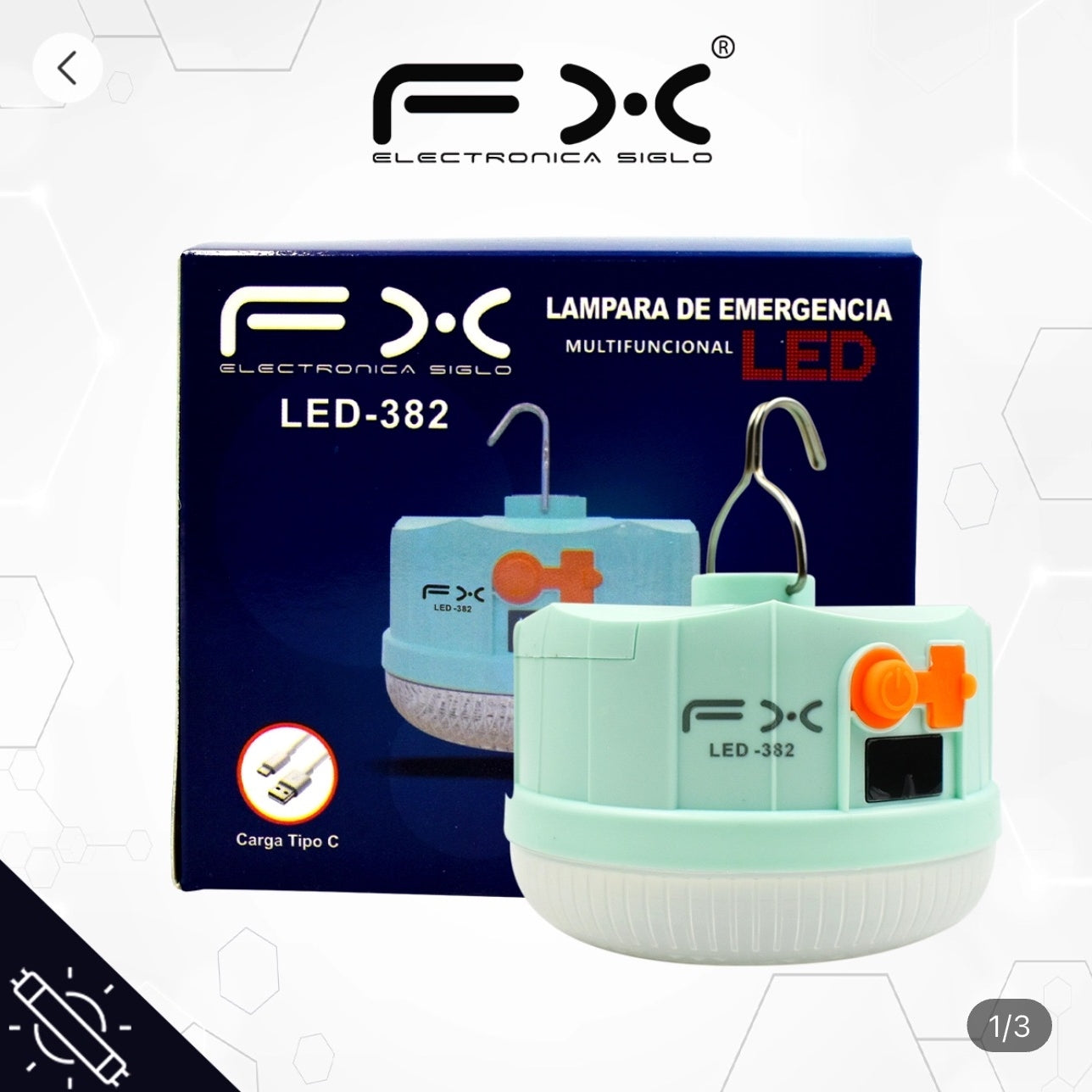 Lumière d'urgence rechargeable avec deux niveaux de luminosité Type-c avec crochet