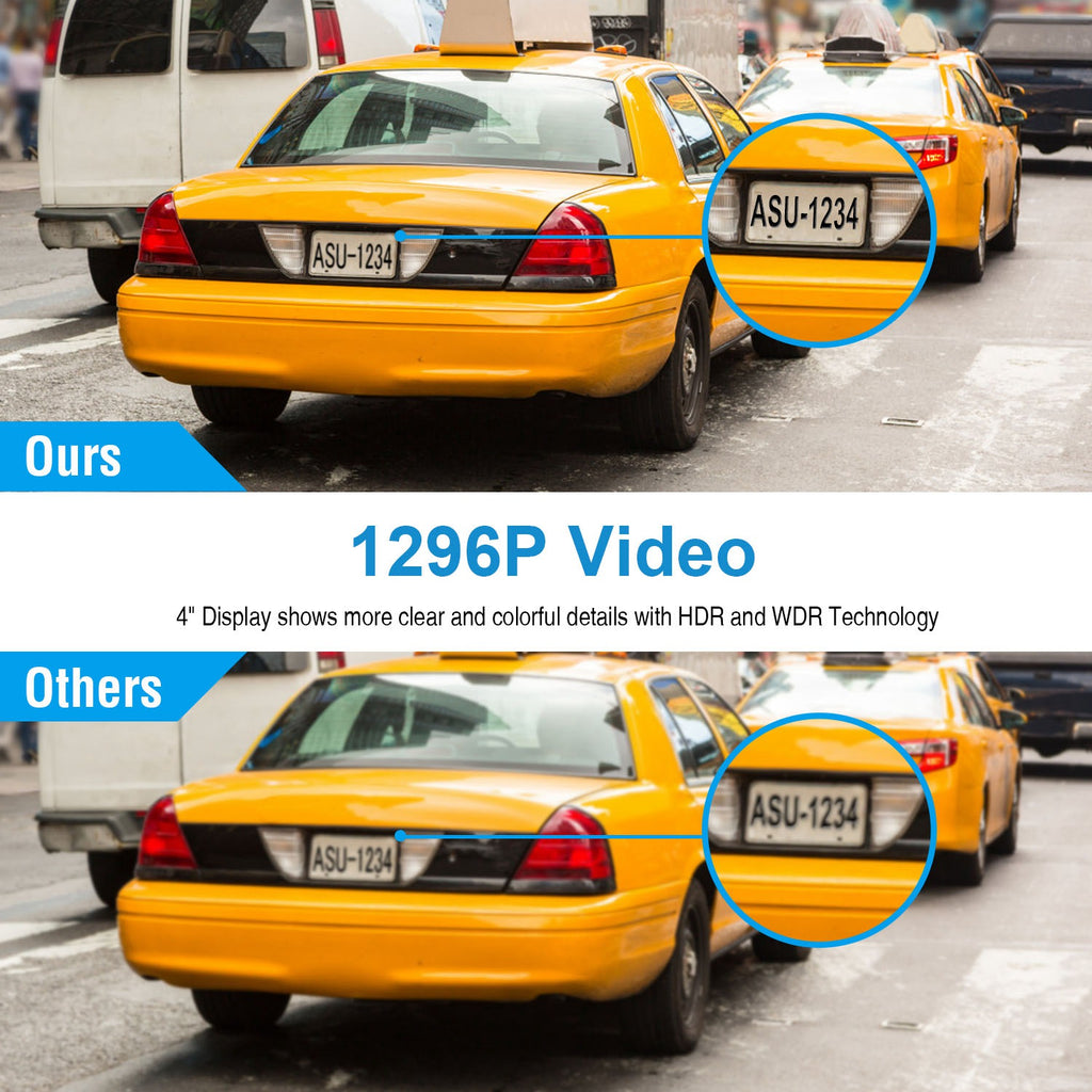 1296P Voiture DVR Dash Camera 4En 3 Lens Vehicle Drive Recorder Enregistrement sans couture