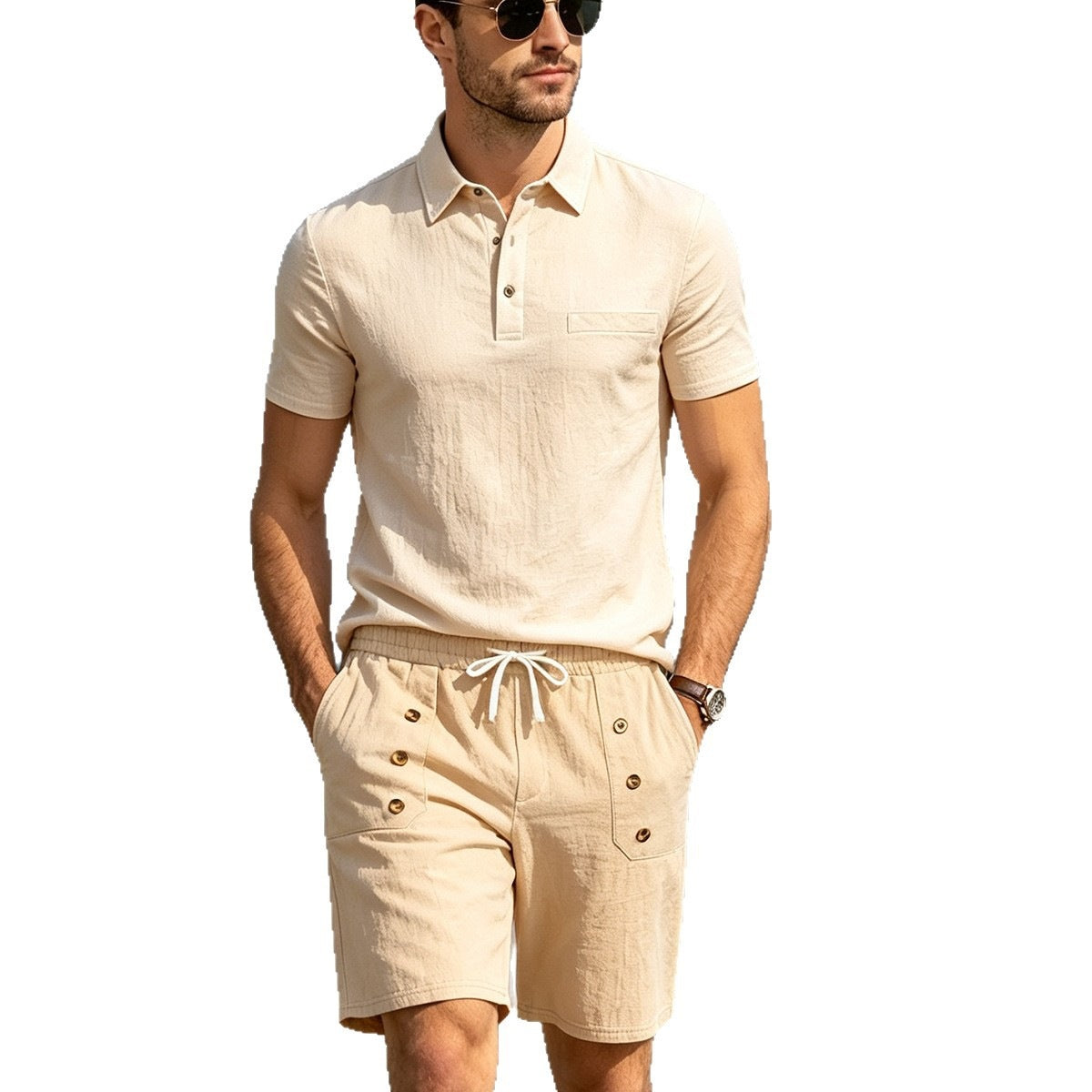 Polo en lin et shorts pour hommes