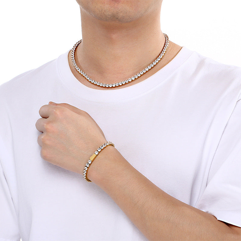Chaîne de tennis en acier inoxydable sertie de diamants