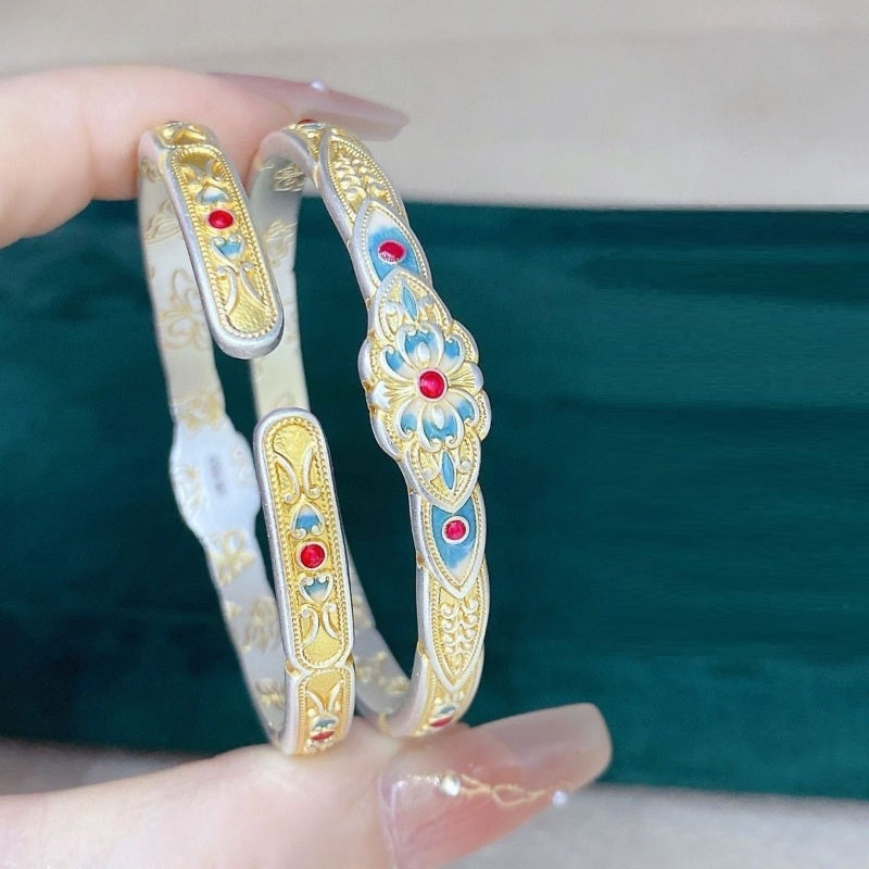9999 Pure Silver Imperial Court Bracelet papillon doré