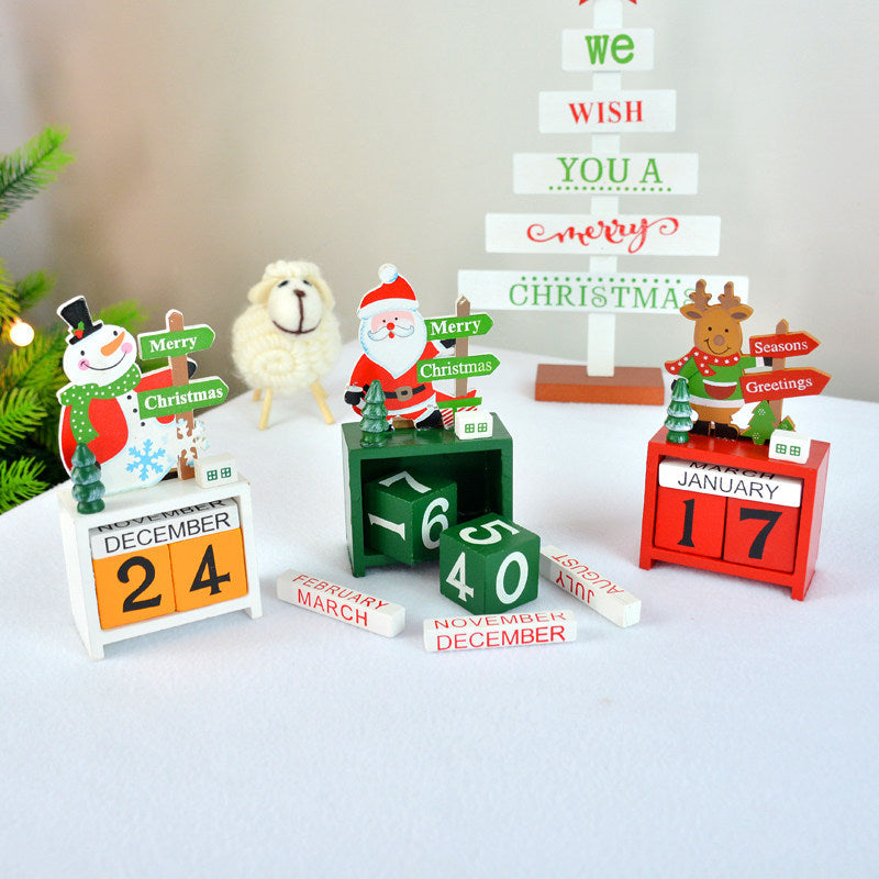 Décorations de Noël Calendrier de bureau en bois Petits ornements Calendrier de bureau Jouet pour enfants