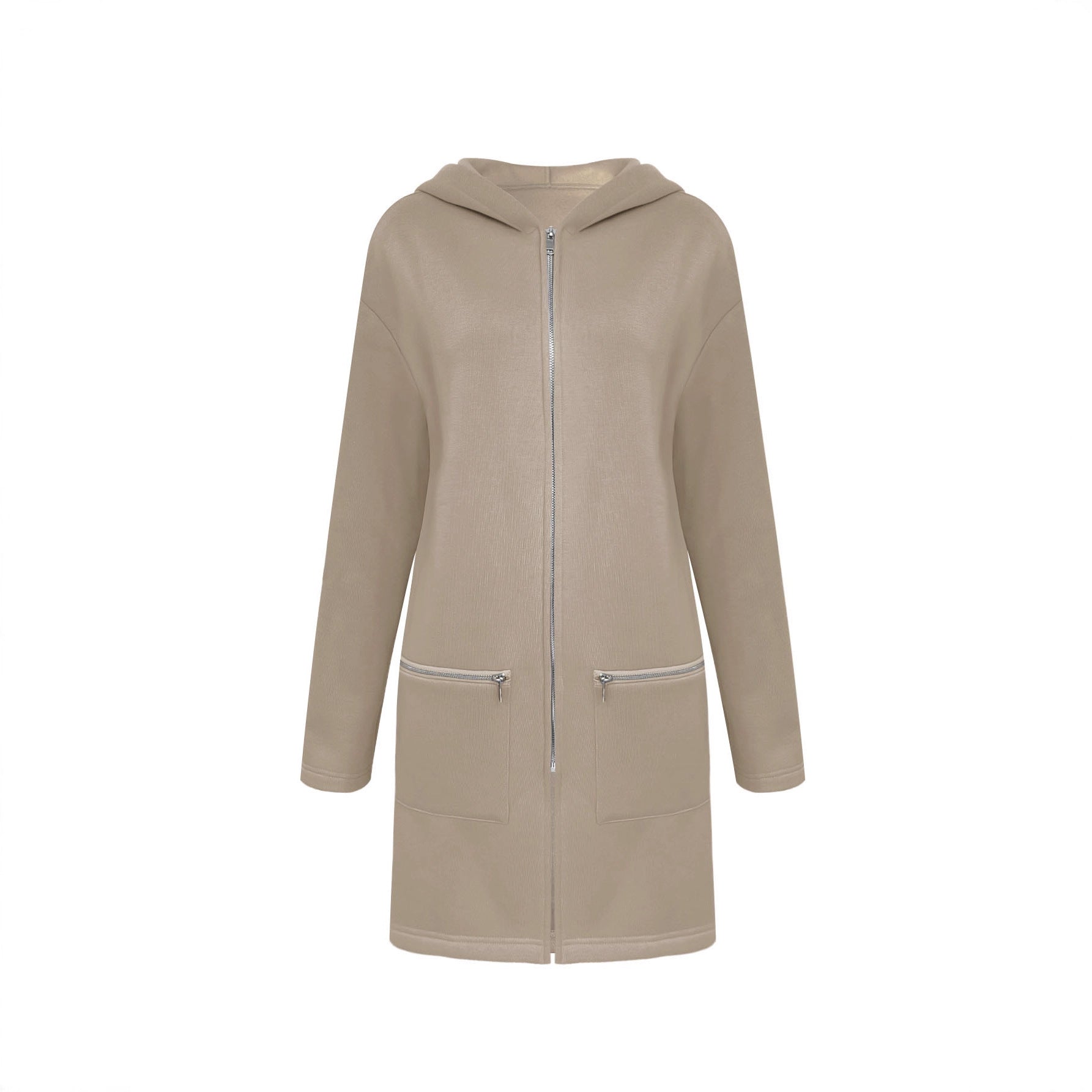 Femmes Long à capuche Cardigan ouvert devant Long Sleeve Casual Jacket Zip Pocket Loose Mid Lengt
