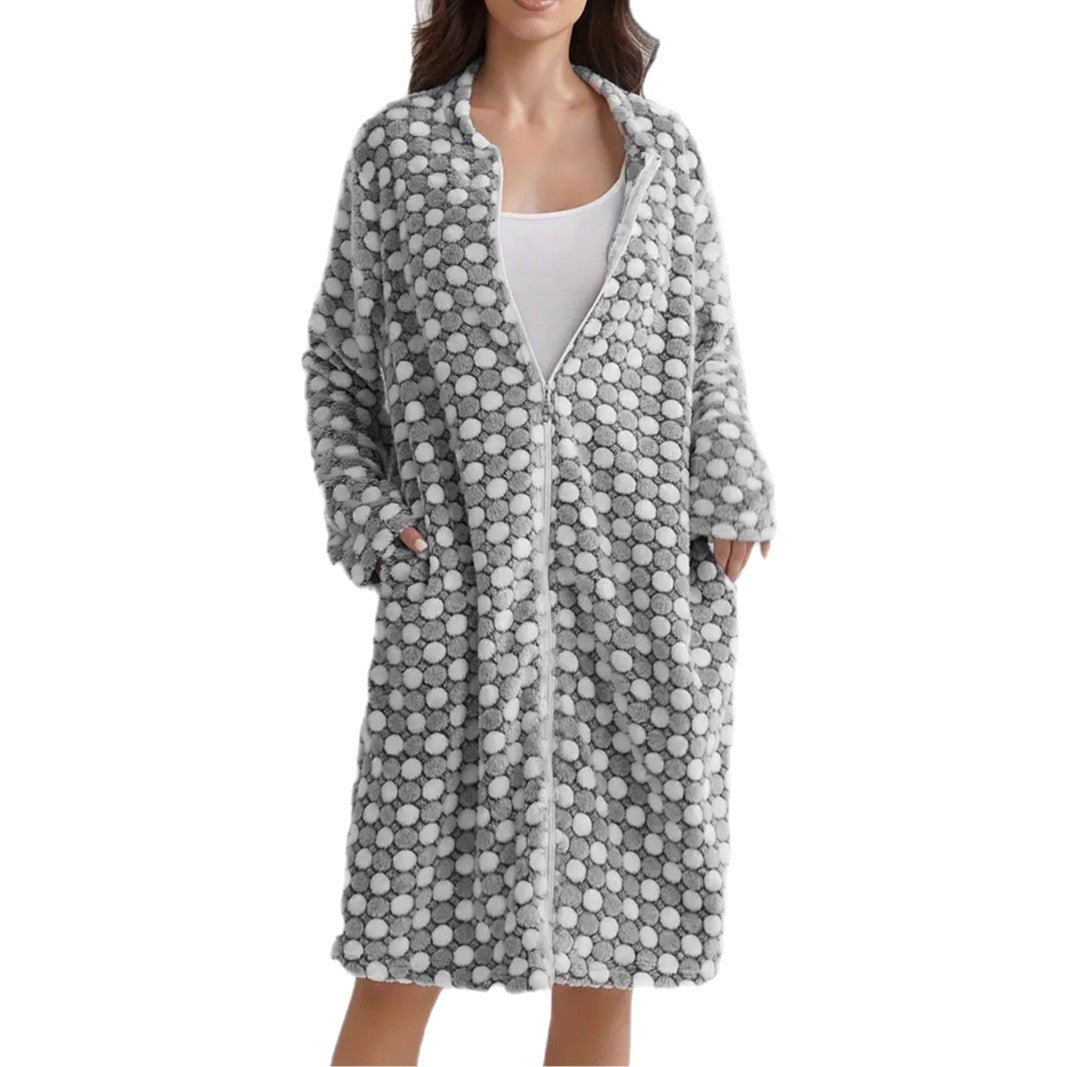 Épaisseur, chaud Zip chemise de nuit Casual confortable à manches longues Robe de flanelle