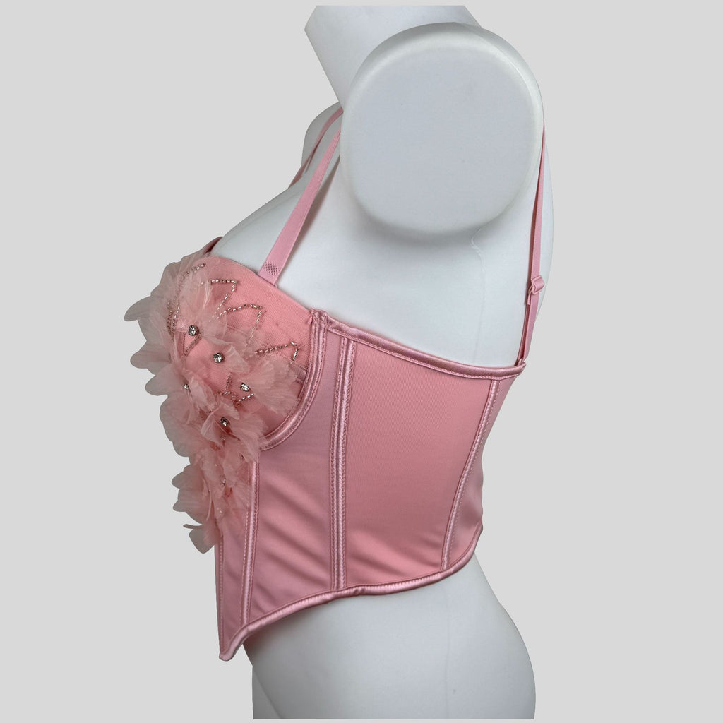 Corset de forme florale de Mesh, en Strass, robuste