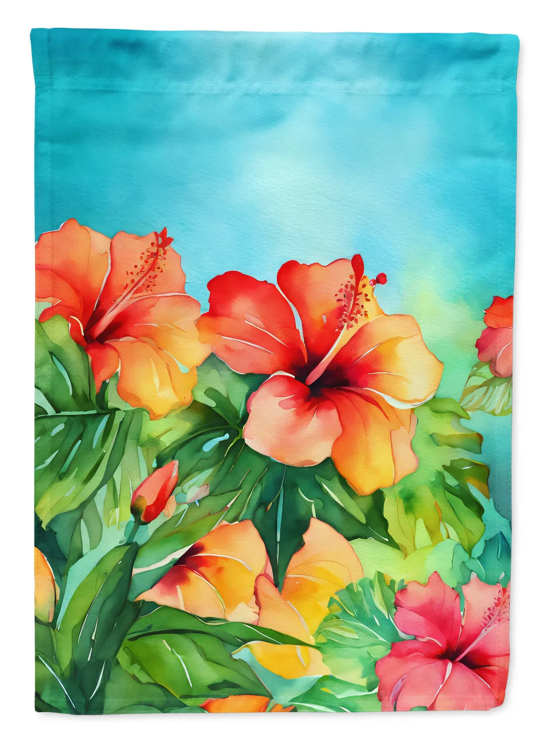 Hawaï Hibiscus hawaïen dans l'aquarelle Maison Drapeau Grand Porc Manches Pole décoratif Outsi
