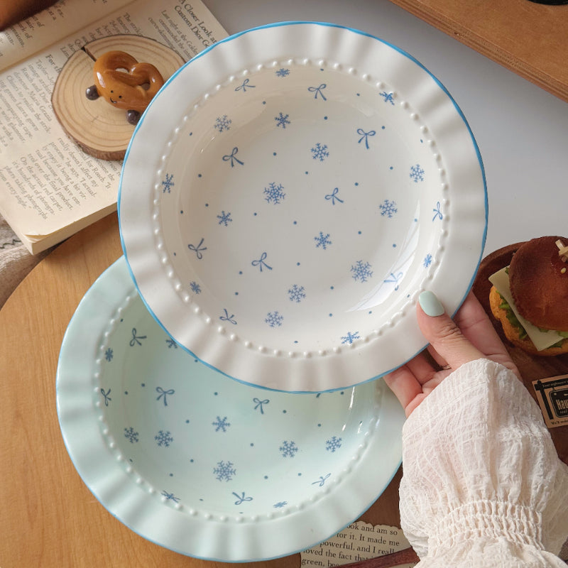 Plaques de repas en céramique à motifs de flocons de neige