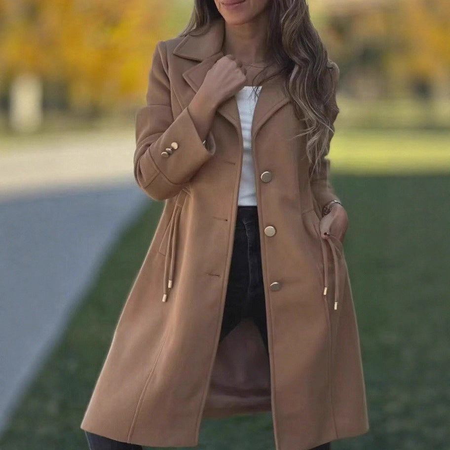 Femme Mode Solide-couleur Laine mi-long avec cordons et poches