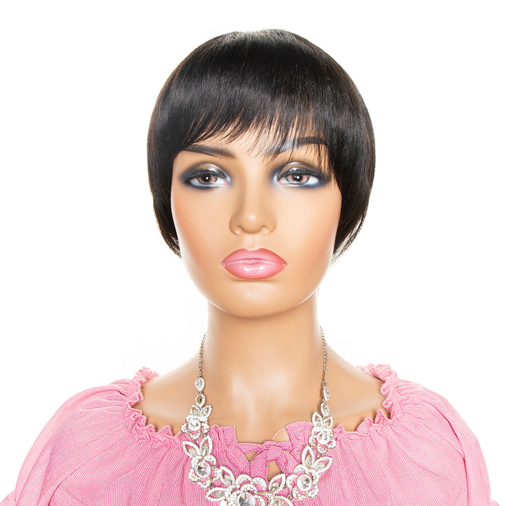 Perruque courte Pixie coupe de cheveux humains avec bang