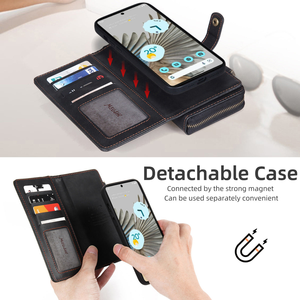 Étui en cuir pour téléphone portable Pixel8