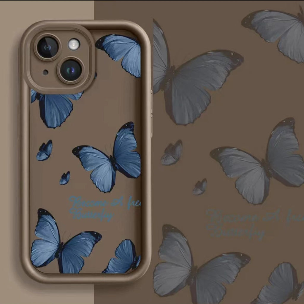 Boîtier de téléphone bleu imprimé papillon résistant à la chute