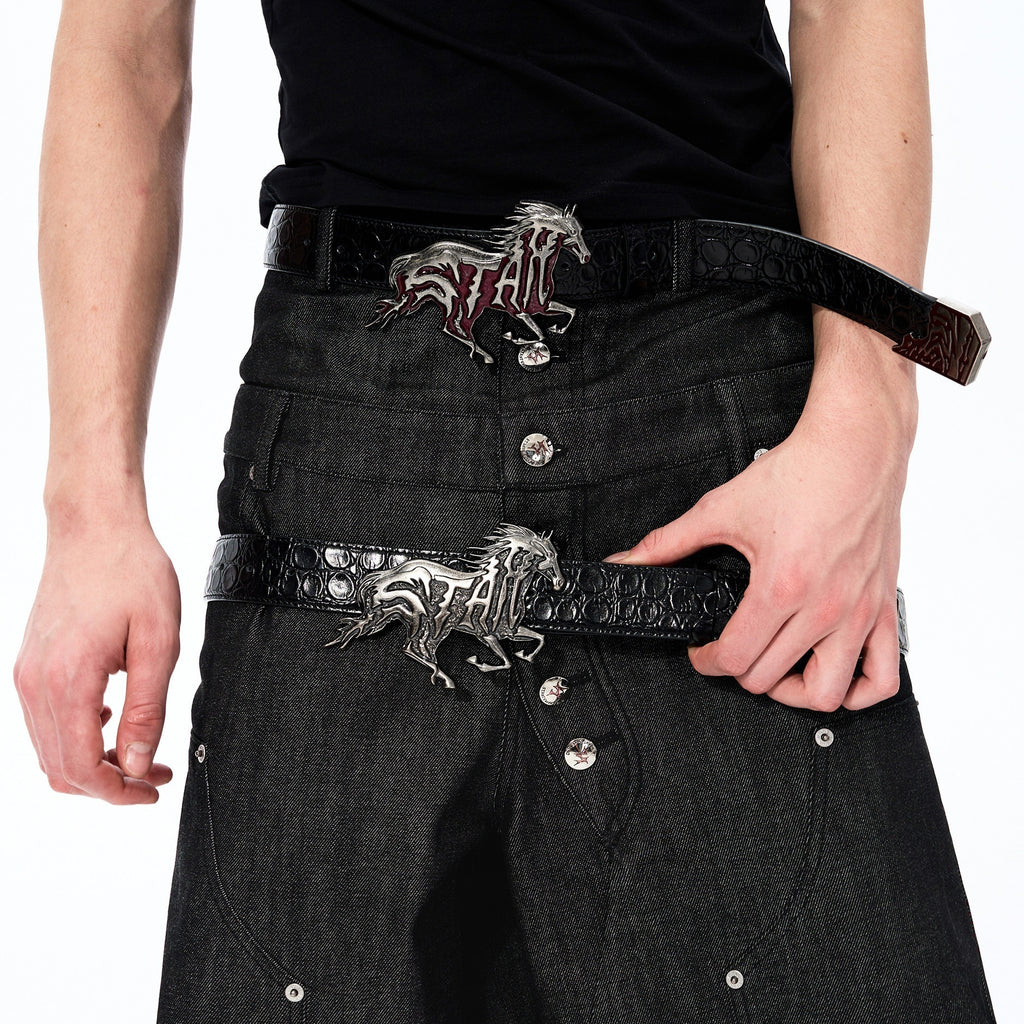 Ceinture en cuir embossée texturée