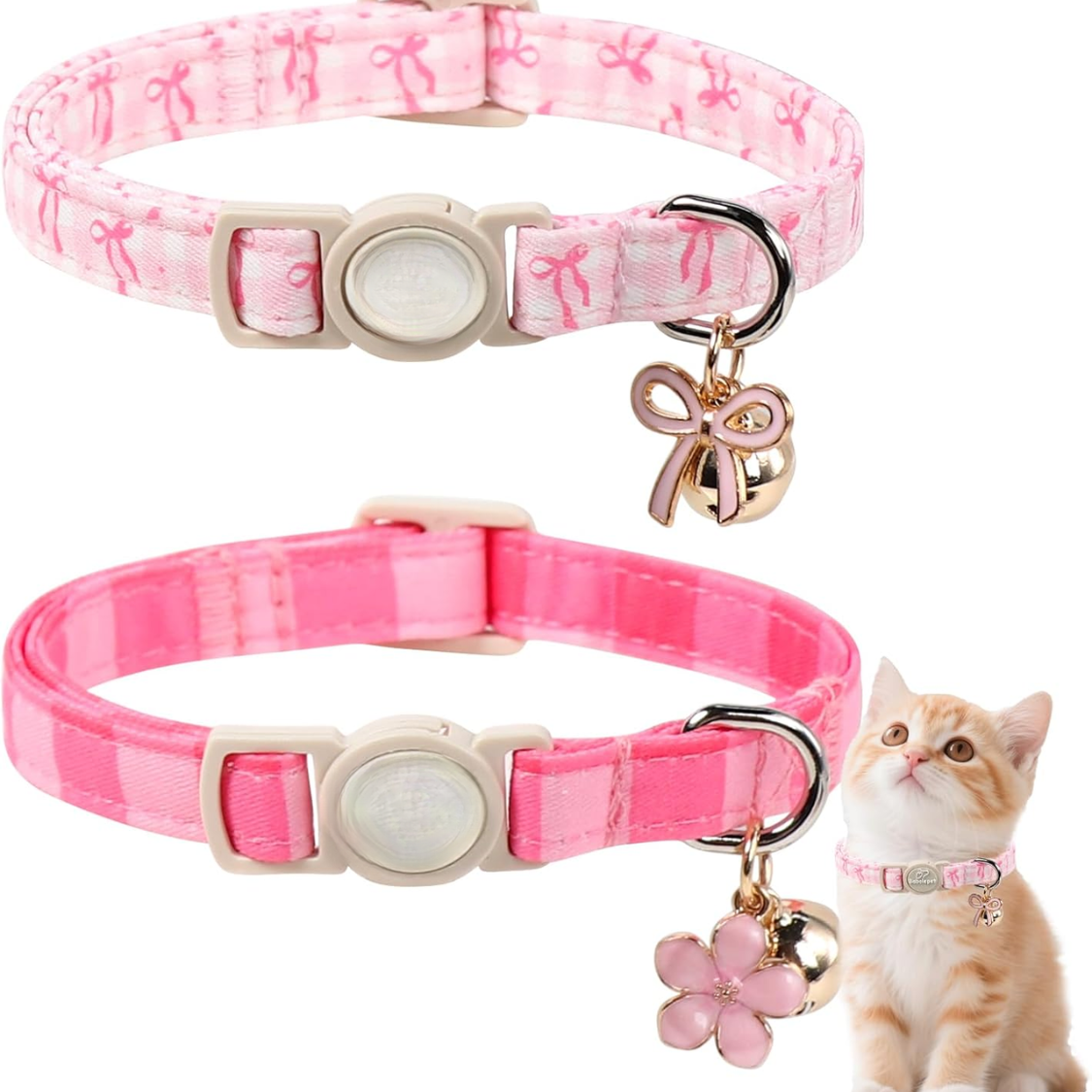 2 Pack Colliers de chat rose Printemps Été Collier de chat avec Bell