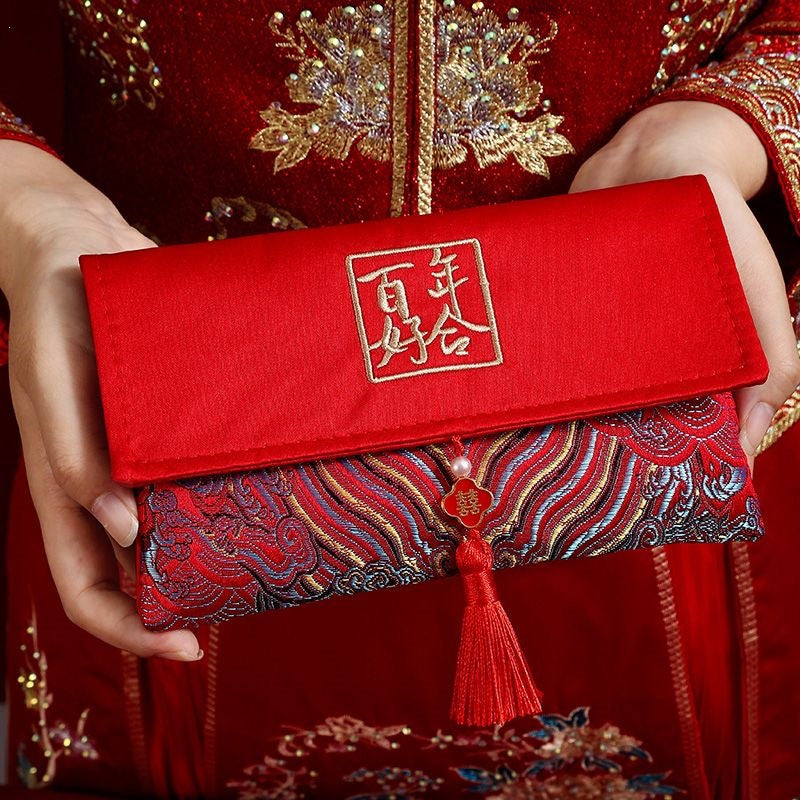 Enveloppe rouge haut de gamme de cadeau de fiançailles Brocade