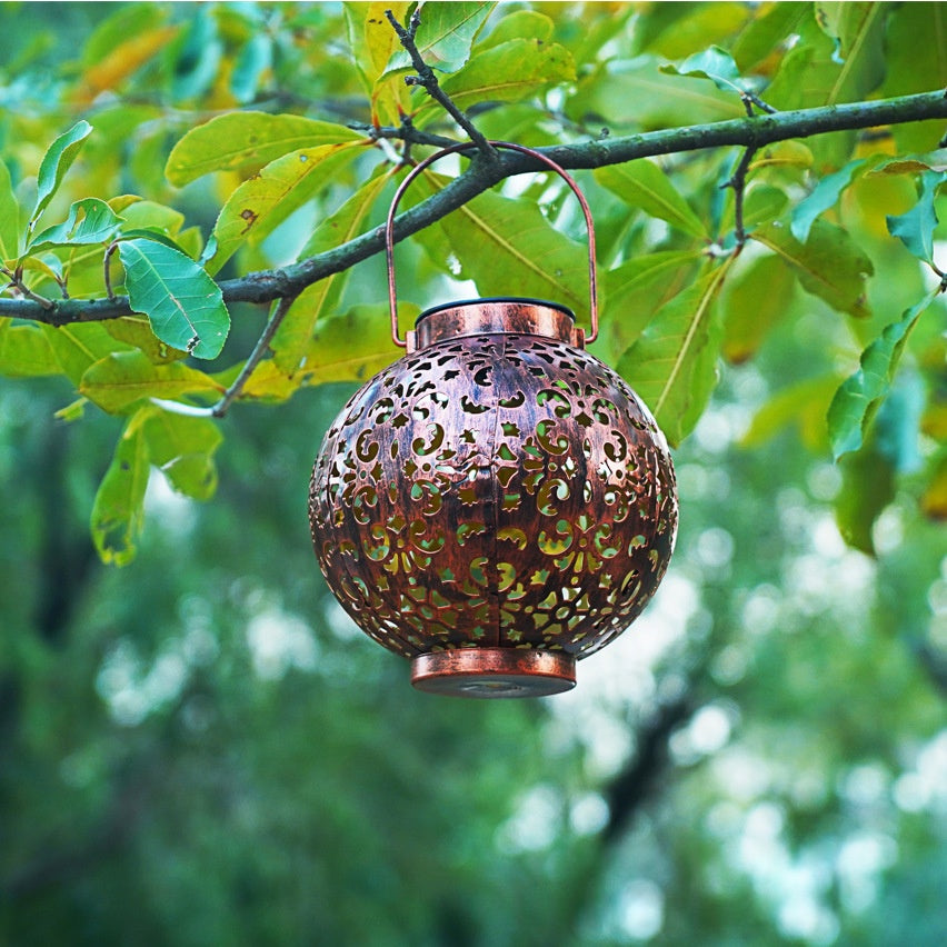 Lanterne portable en fer brut Lampe à suspension solaire