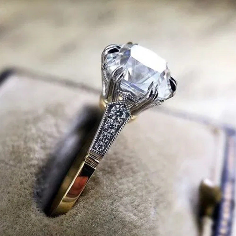 Bijoux main en laiton plaqué deux tons Zircon bague pour femmes