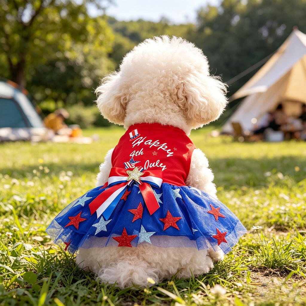 Dog Tulle robe indépendante Jour patriotique Stars Dog Outfit Sparkly Pet robe de vacances avec