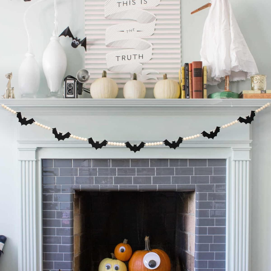 Halloween Wood & Felt Bat Garland 56 Décor de bannière de suspension intérieure pour cheminée Mantel