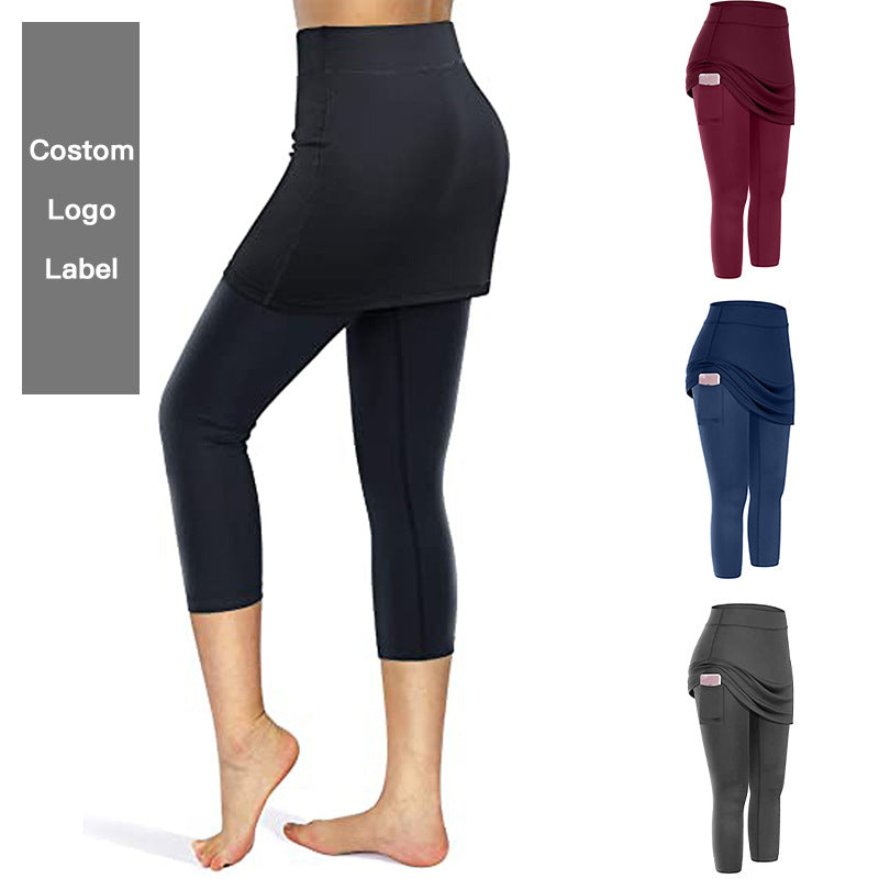 European and American Solid Color Fake Two Piece Cropped Pants Yoga Vêtements Yoga Pantalons Sli