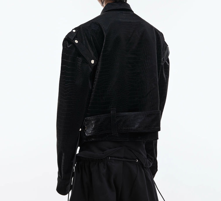 Épaule rembourrée PU Cuir Coat Deconstruction Design Sens