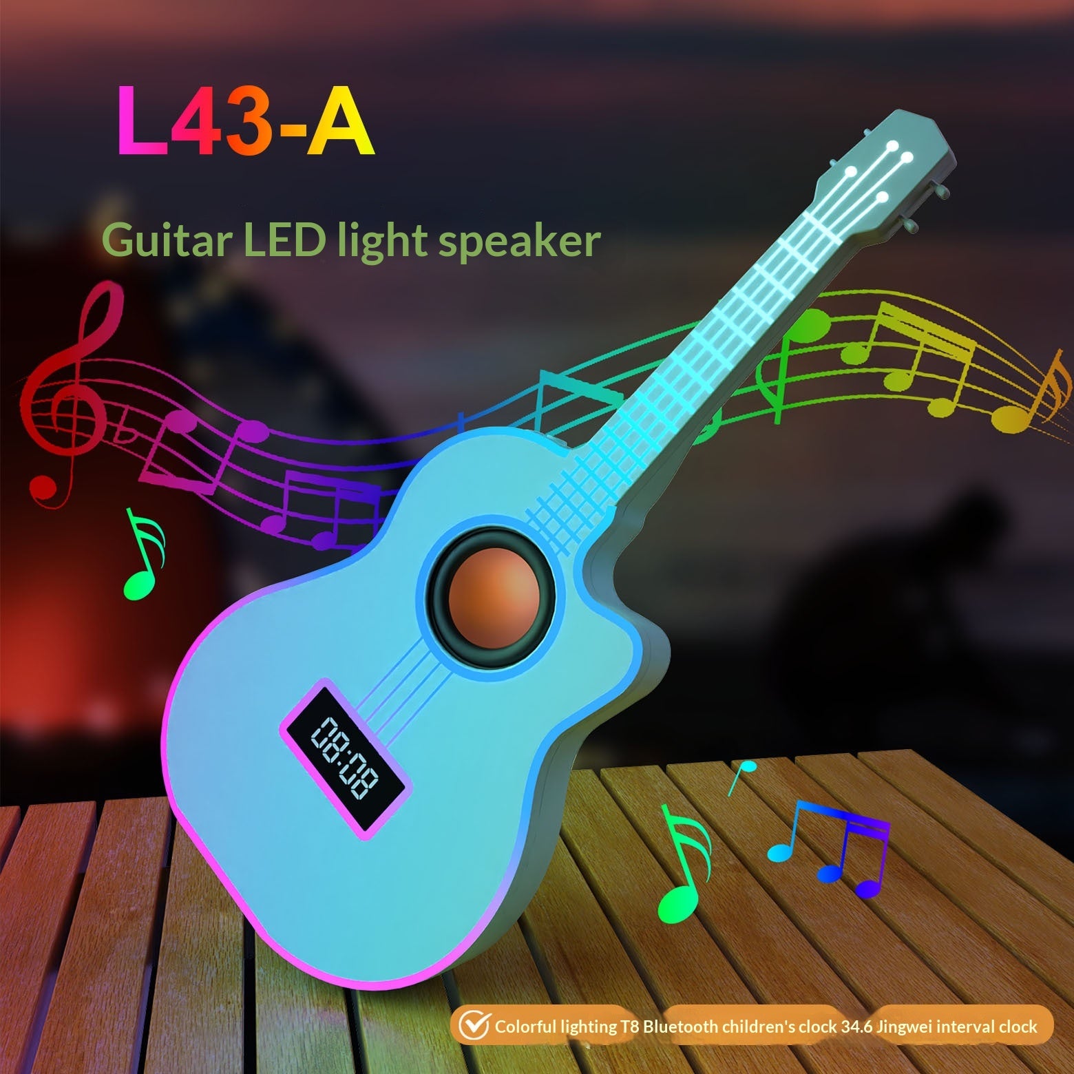 Haut-parleur Bluetooth Guitar avec réveil et éclairage ambiant vibrant