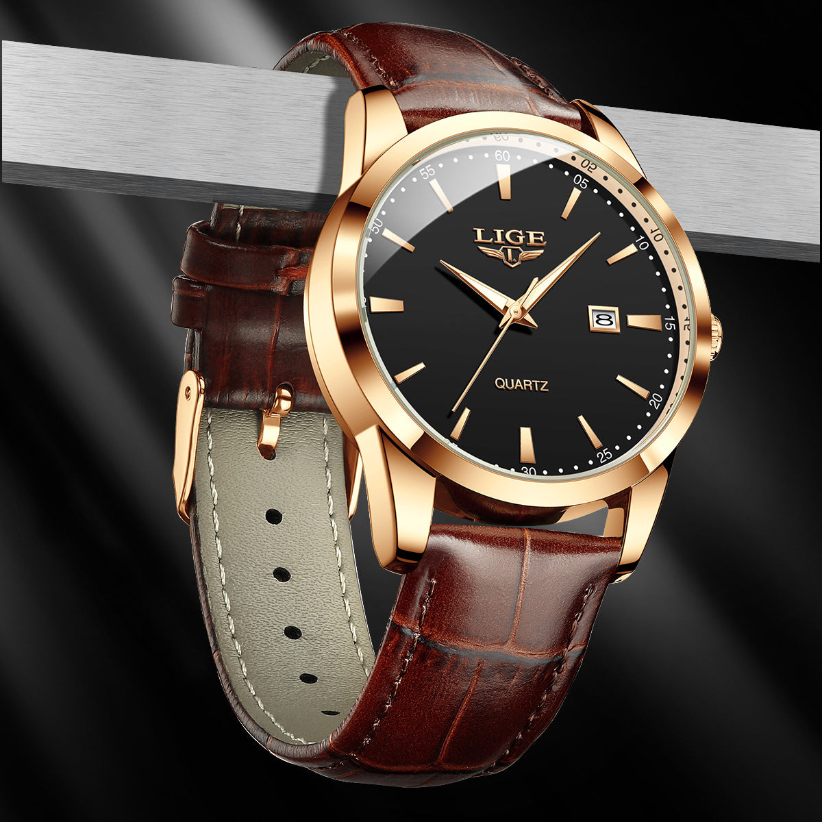 Montres Quartz pour homme Calendrier unique Ceinture en cuir à trois aiguilles imperméable