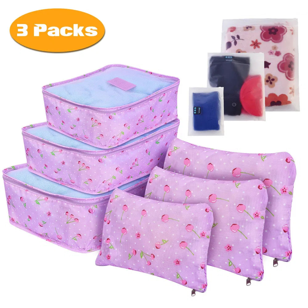 9Pcs Set Sacs de rangement Sacs de voyage résistant à l'eau Organisateur de bagages Vêtements Emballage Cu