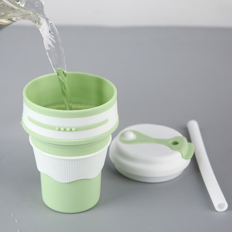 Coupe d'eau en silicone Coupe pliante Coupe d'aspiration Tube Coupe de café portable Coupe d'eau Voyage d'eau